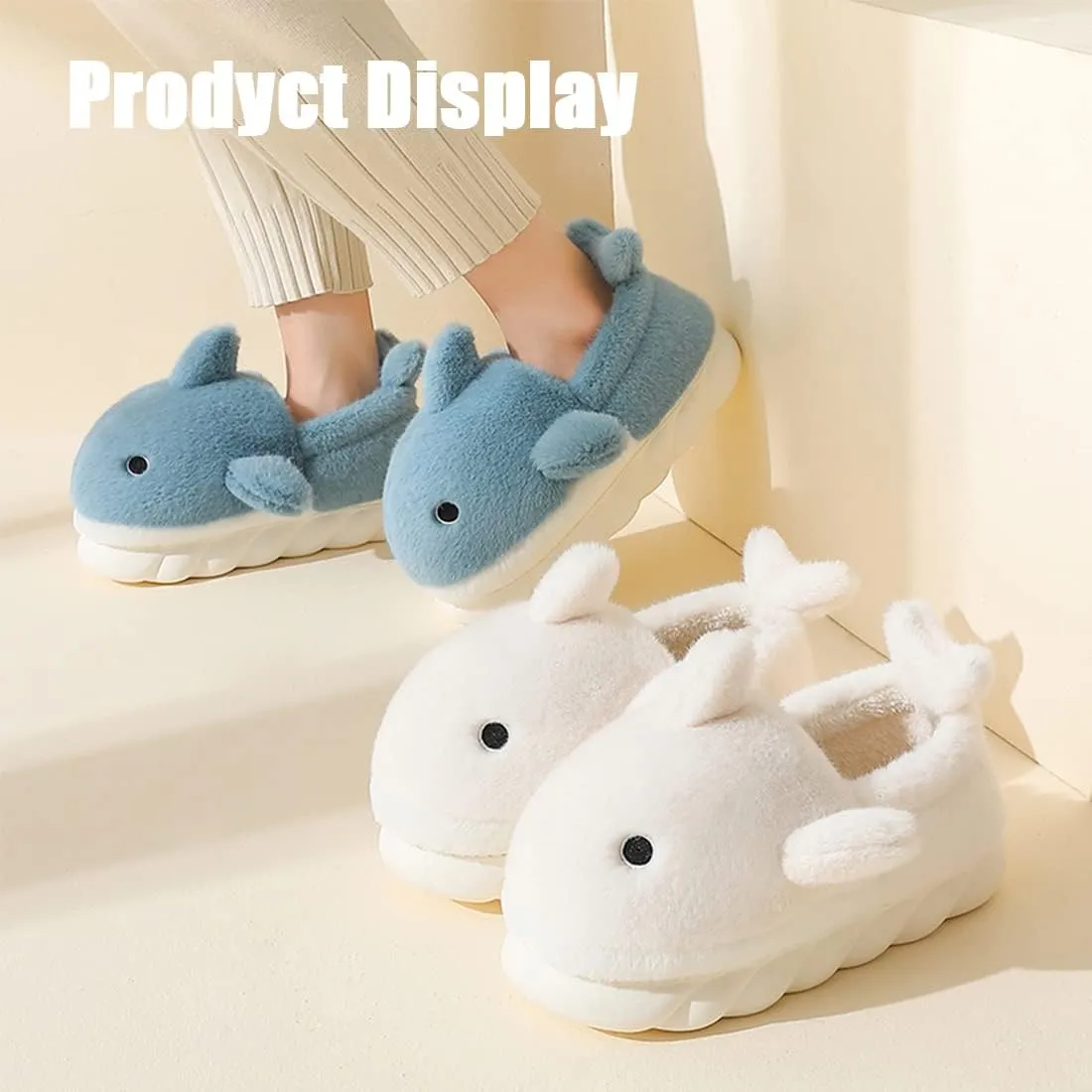 Fiedaz Cute Cloud Whale Shark Slippers for Women Men Kids Plush House Slippers Comfy Memory Foam Slip-on Indoor Slippers