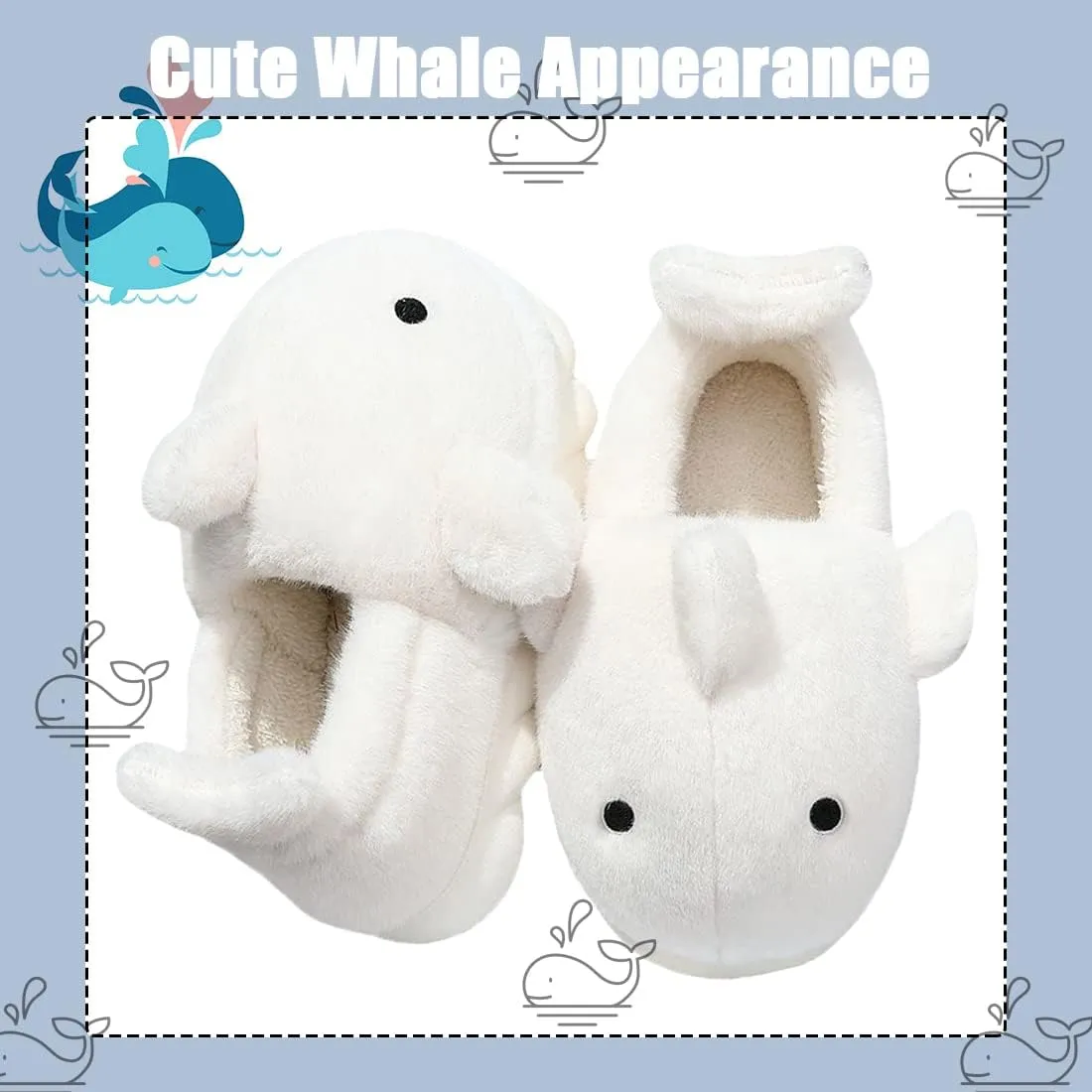 Fiedaz Cute Cloud Whale Shark Slippers for Women Men Kids Plush House Slippers Comfy Memory Foam Slip-on Indoor Slippers