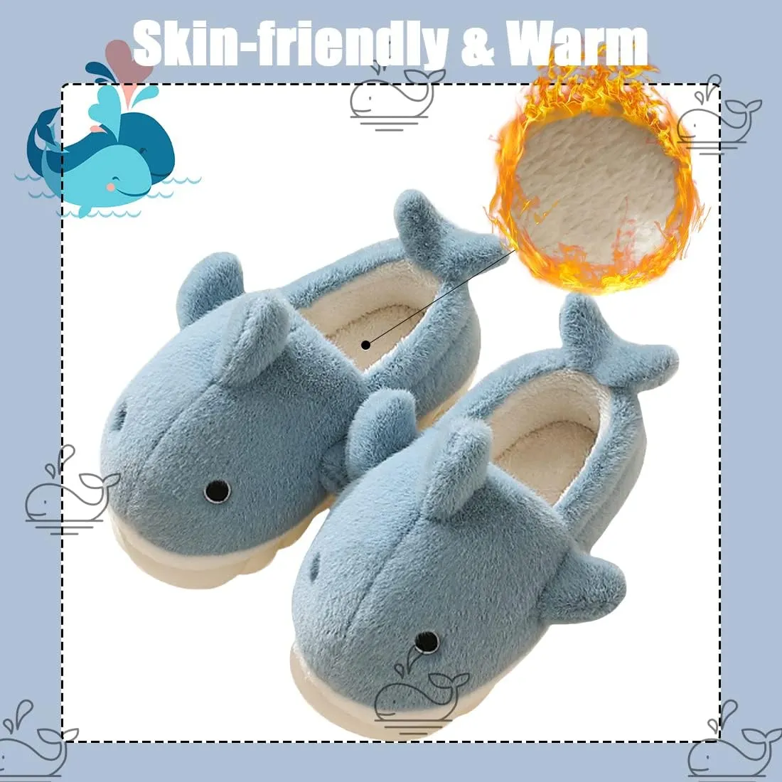 Fiedaz Cute Cloud Whale Shark Slippers for Women Men Kids Plush House Slippers Comfy Memory Foam Slip-on Indoor Slippers