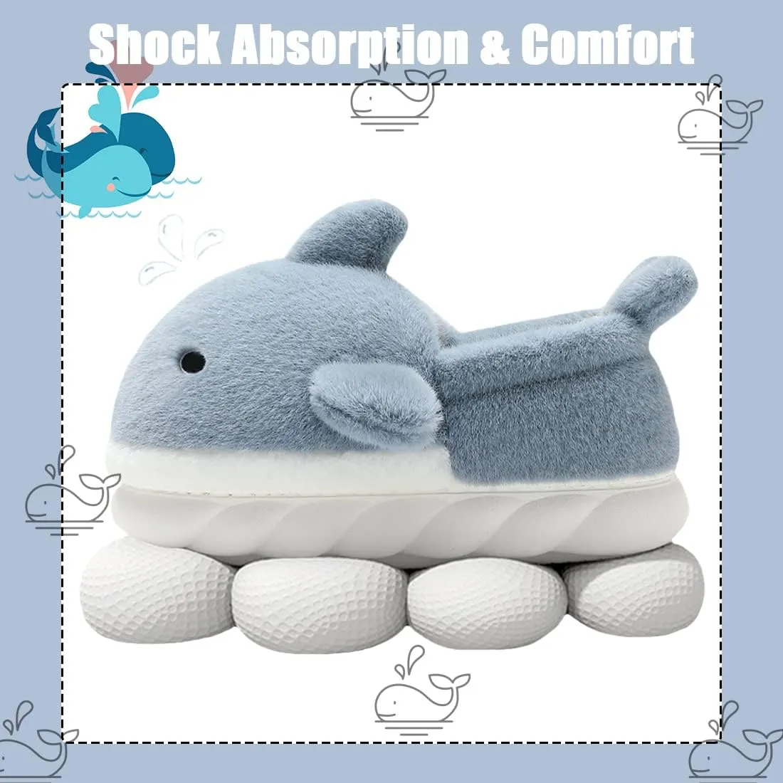 Fiedaz Cute Cloud Whale Shark Slippers for Women Men Kids Plush House Slippers Comfy Memory Foam Slip-on Indoor Slippers