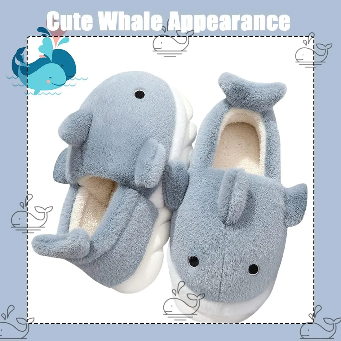 Fiedaz Cute Cloud Whale Shark Slippers for Women Men Kids Plush House Slippers Comfy Memory Foam Slip-on Indoor Slippers