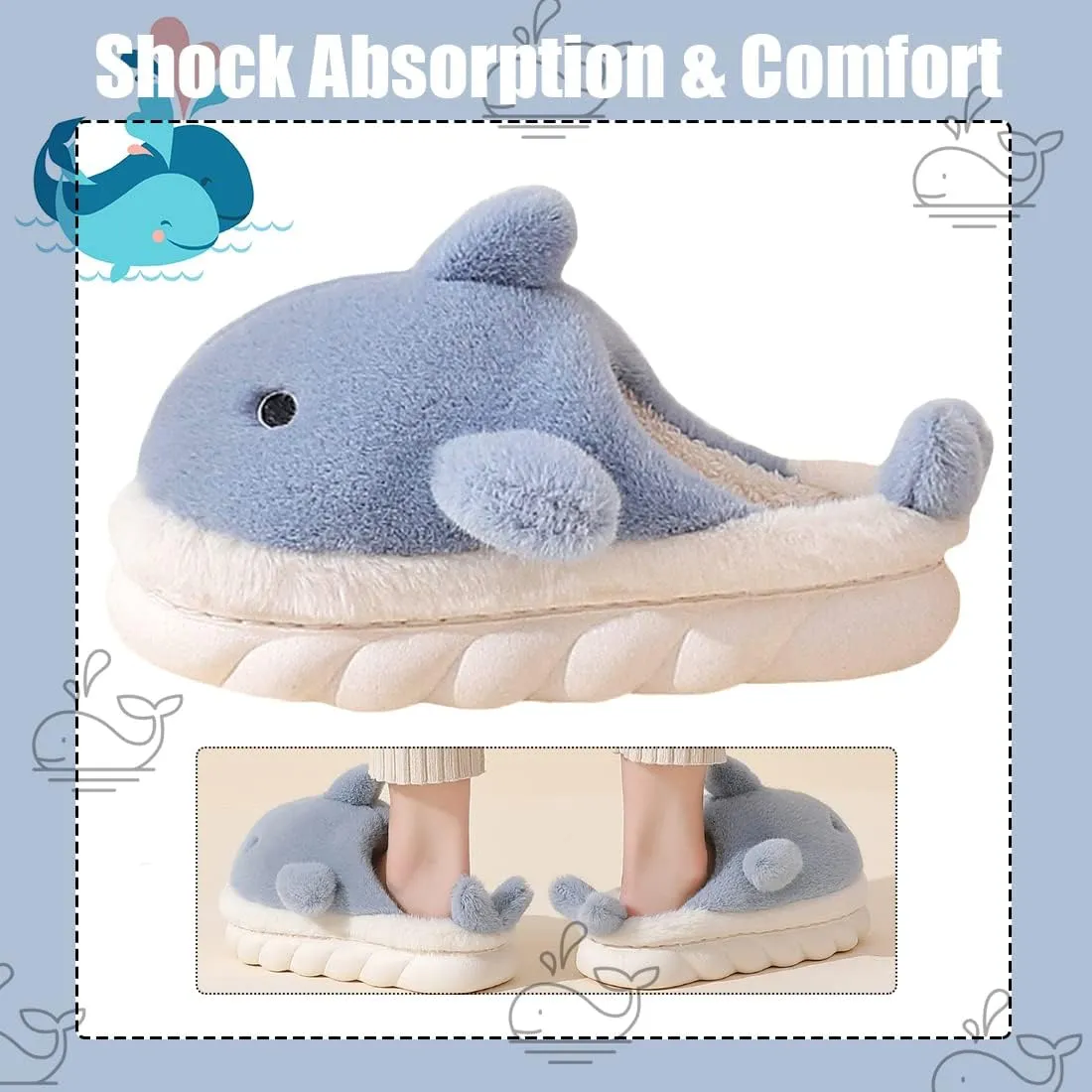 Fiedaz Cute Cloud Whale Shark Slippers for Women Men Kids Plush House Slippers Comfy Memory Foam Slip-on Indoor Slippers