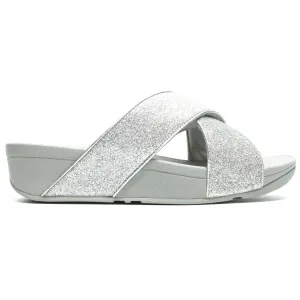 FitFlop Lulu Glitterdust Cross Slides Synthetic Leather Women's Slip On Sandals