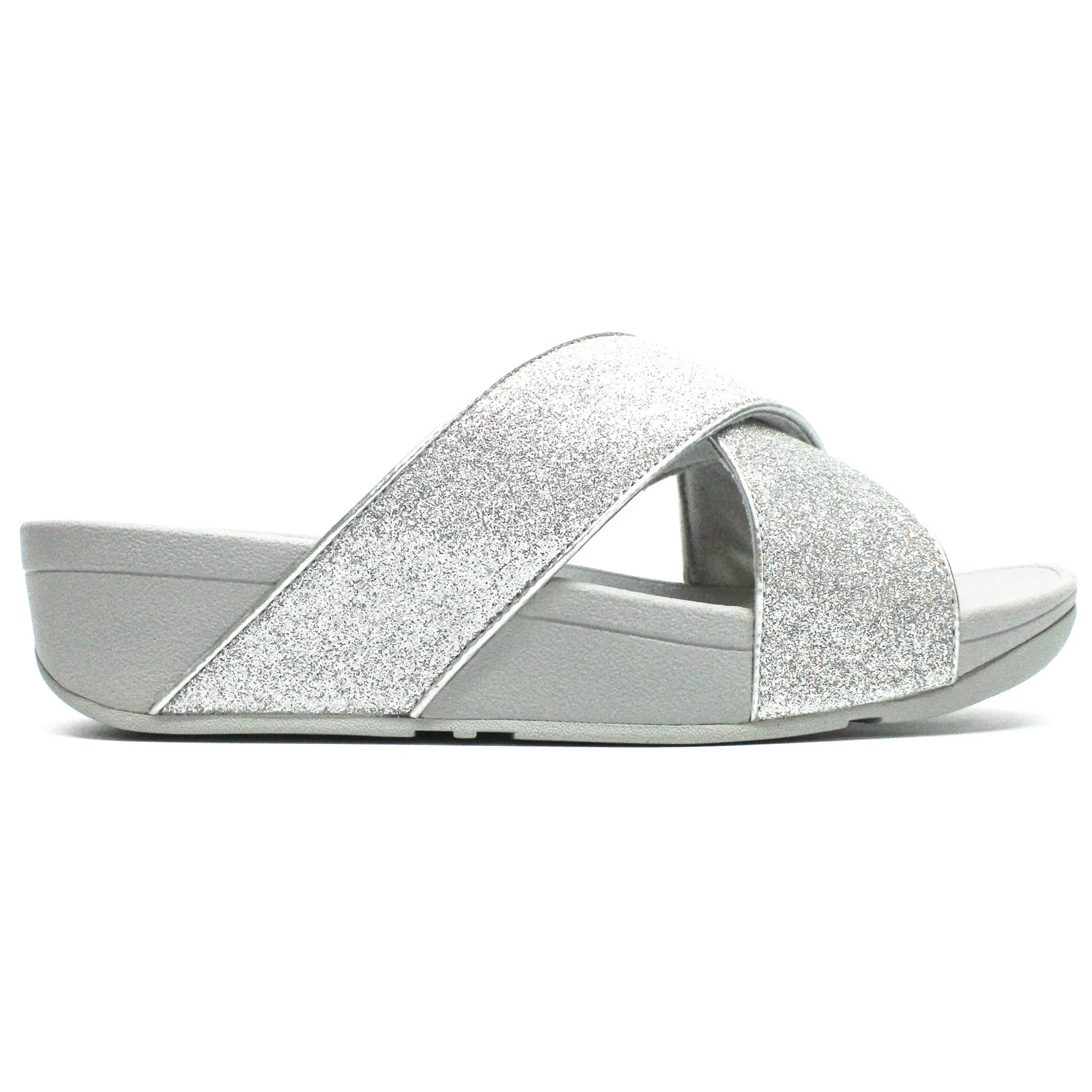 FitFlop Lulu Glitterdust Cross Slides Synthetic Leather Women's Slip On Sandals