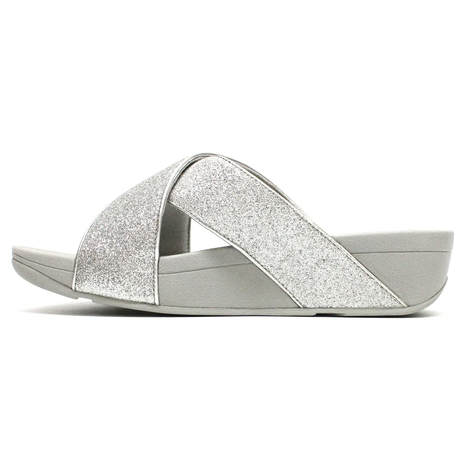 FitFlop Lulu Glitterdust Cross Slides Synthetic Leather Women's Slip On Sandals