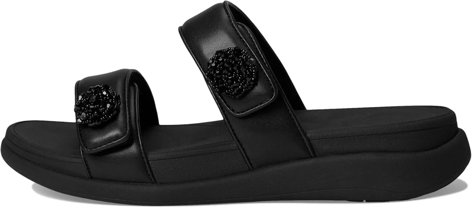 FitFlop Women's F-Mode Go Beadie-Button Adj. Flatform 2-bar Slides Wedge Sandal