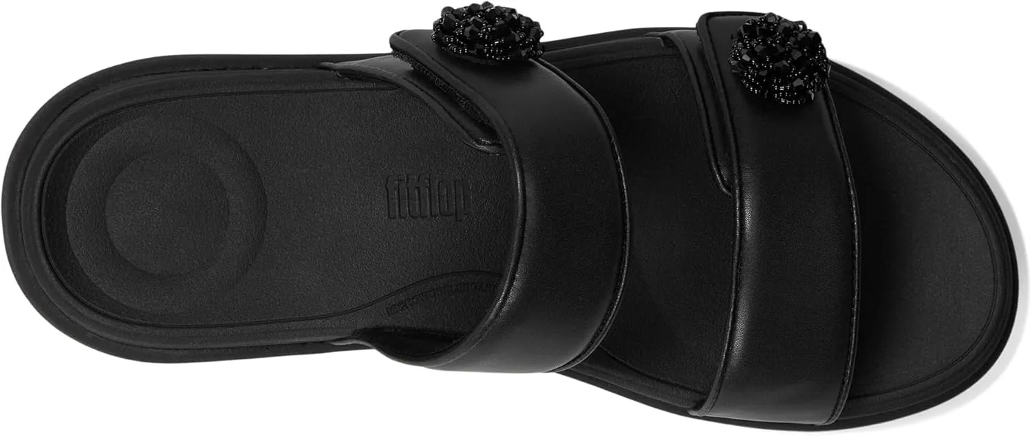FitFlop Women's F-Mode Go Beadie-Button Adj. Flatform 2-bar Slides Wedge Sandal
