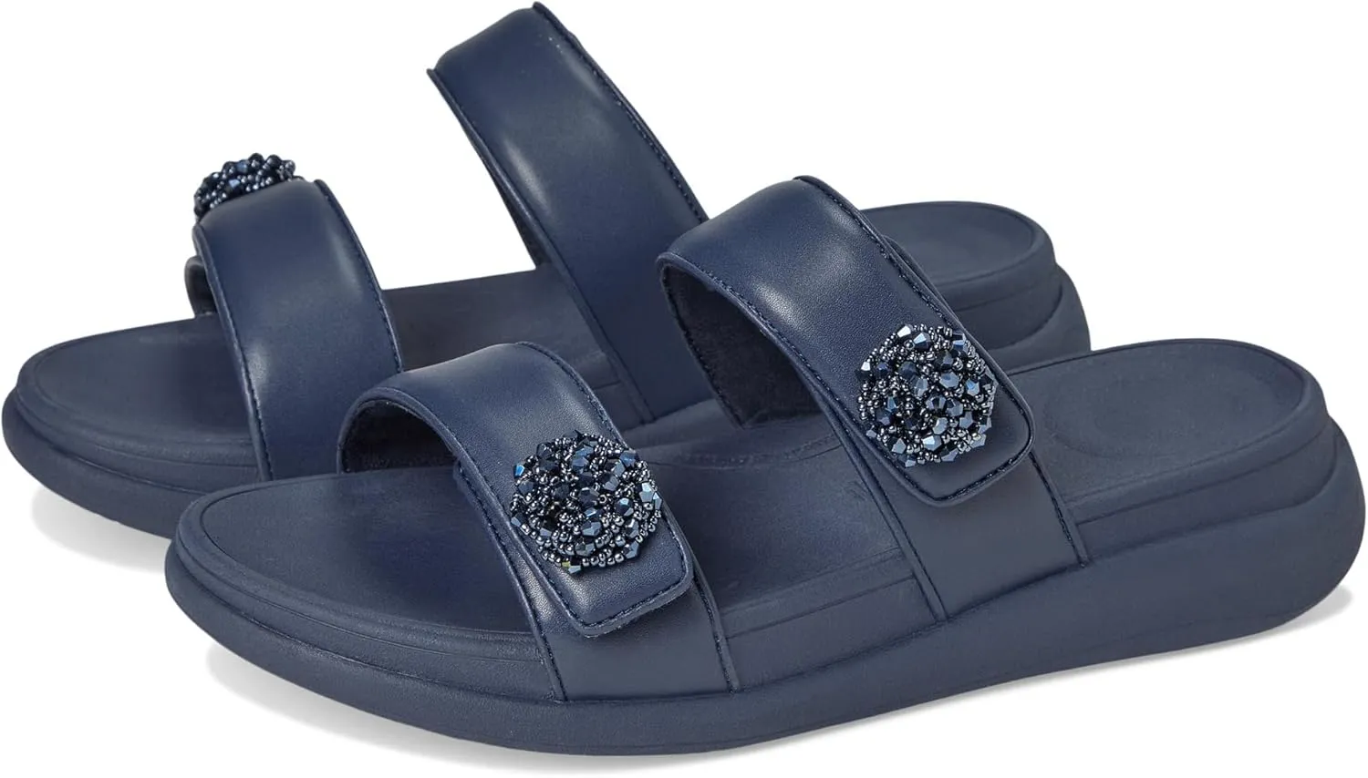 FitFlop Women's F-Mode Go Beadie-Button Adj. Flatform 2-bar Slides Wedge Sandal
