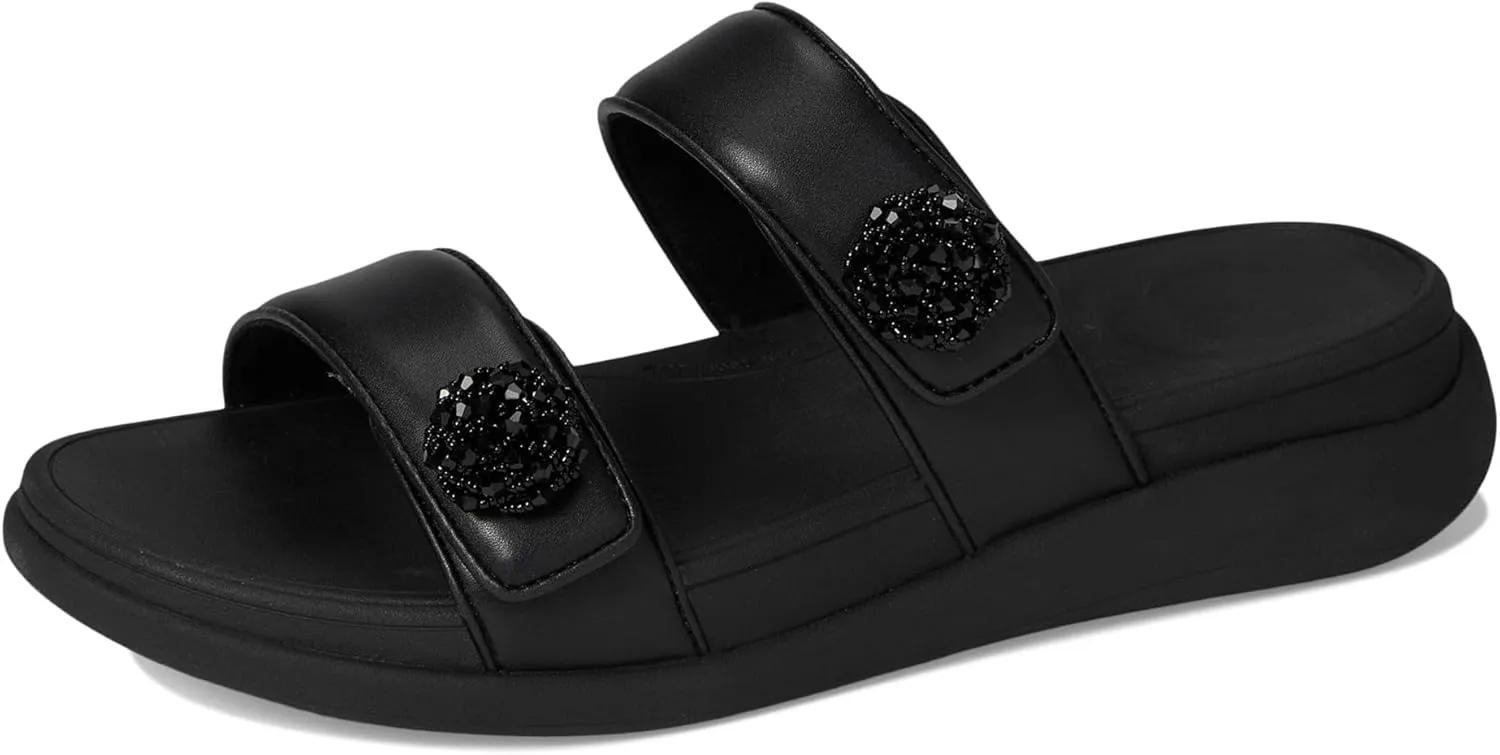 FitFlop Women's F-Mode Go Beadie-Button Adj. Flatform 2-bar Slides Wedge Sandal