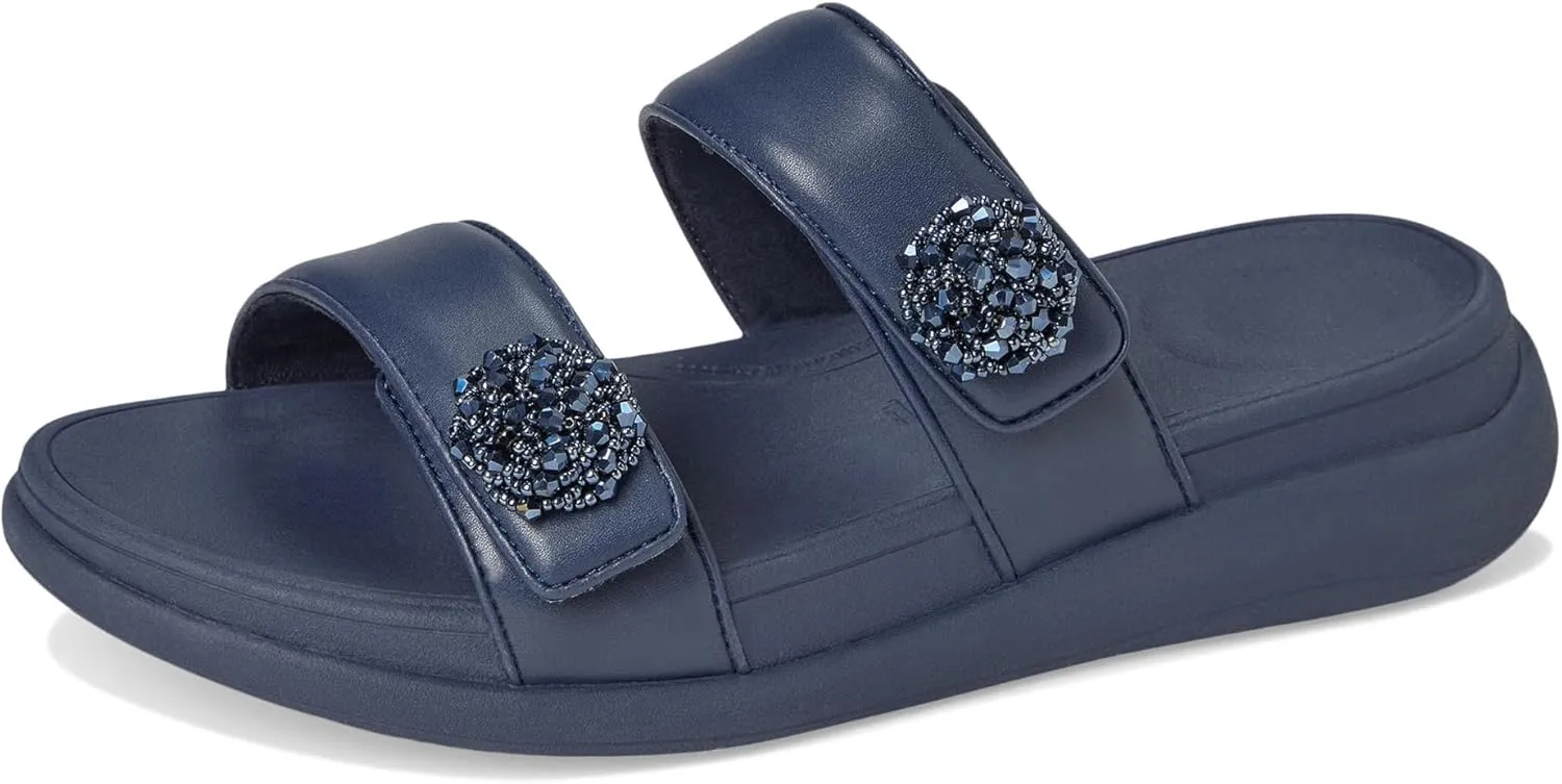 FitFlop Women's F-Mode Go Beadie-Button Adj. Flatform 2-bar Slides Wedge Sandal