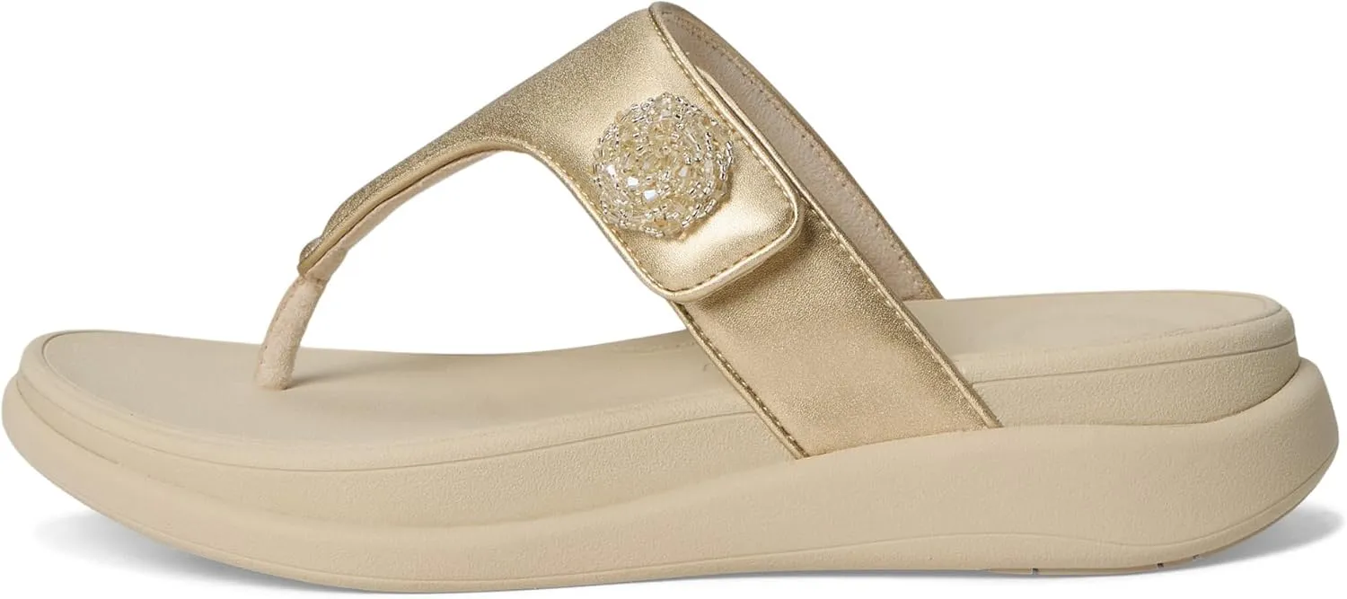 FitFlop Women's F-Mode Go Beadie-Button Adj. Flatform Toe/Post Sandals Wedge