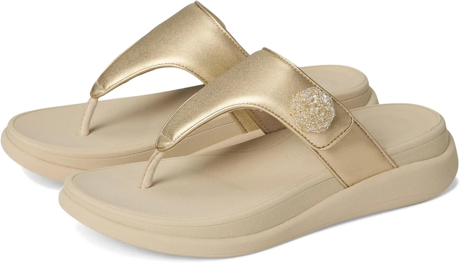 FitFlop Women's F-Mode Go Beadie-Button Adj. Flatform Toe/Post Sandals Wedge