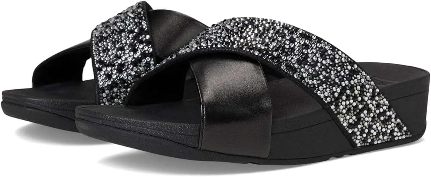 FitFlop Women's Lulu Crystal-Mix Metallic Cross Slides Wedge Sandal