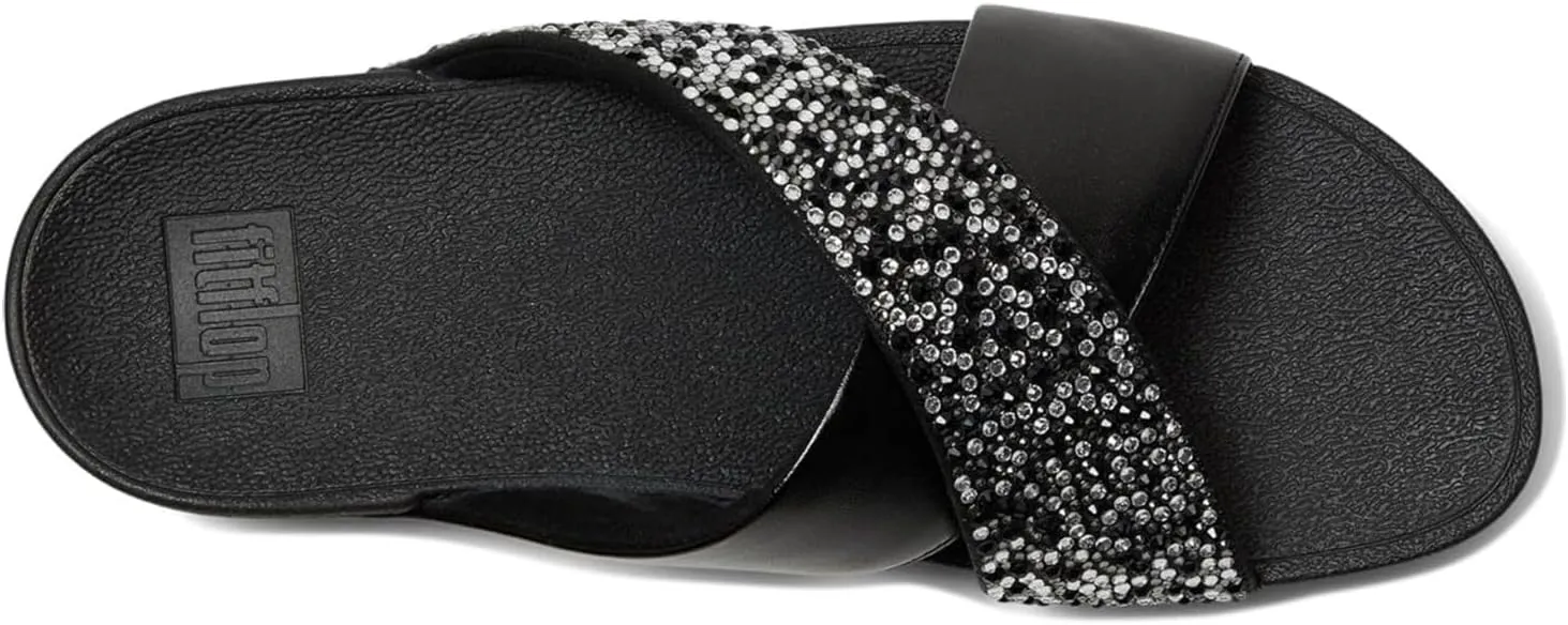 FitFlop Women's Lulu Crystal-Mix Metallic Cross Slides Wedge Sandal