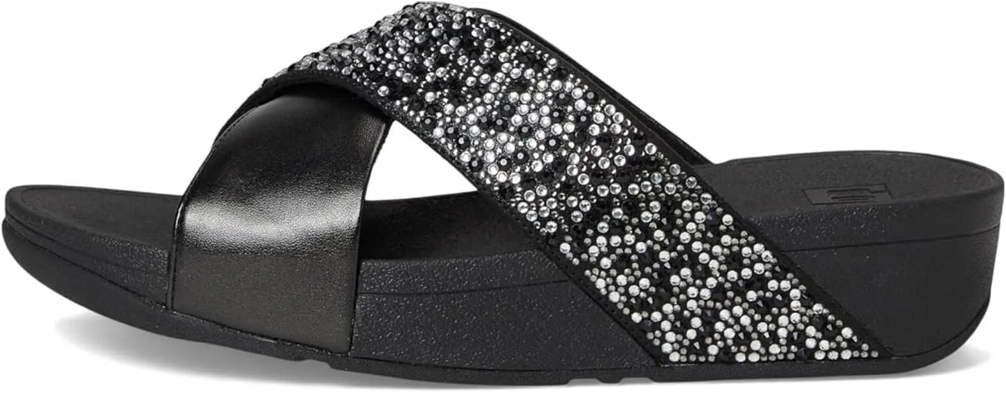 FitFlop Women's Lulu Crystal-Mix Metallic Cross Slides Wedge Sandal