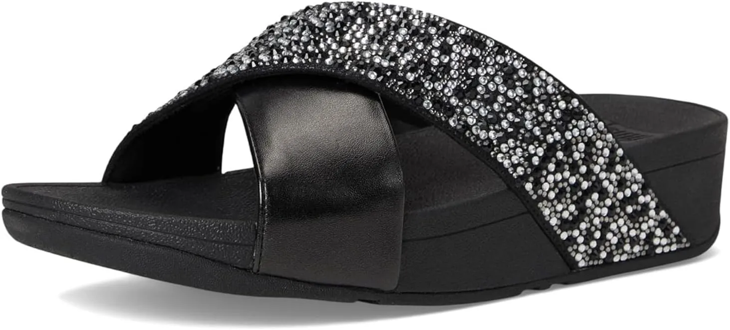 FitFlop Women's Lulu Crystal-Mix Metallic Cross Slides Wedge Sandal