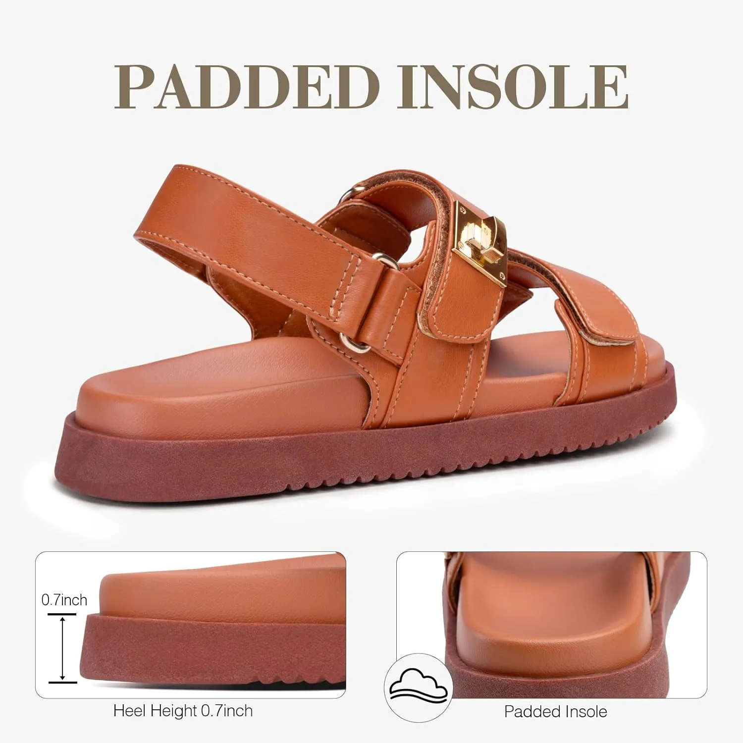 FITORY Women's Flat Sandals Classic Adjustable Double Strap with Cushioned Footbed for Summer Size 6-11