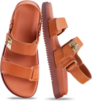 FITORY Women's Flat Sandals Classic Adjustable Double Strap with Cushioned Footbed for Summer Size 6-11