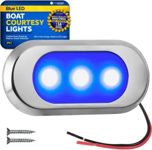 Five Oceans Ultra-Flat LED Boat Courtesy Lights, Blue - Boat Interior Lights, 12-Volt, Oculus Style 3-1/8 x 1-7/16 x 3/16 inch - Waterproof LED Marine Lights for Boats Pontoon RVs - FO4805
