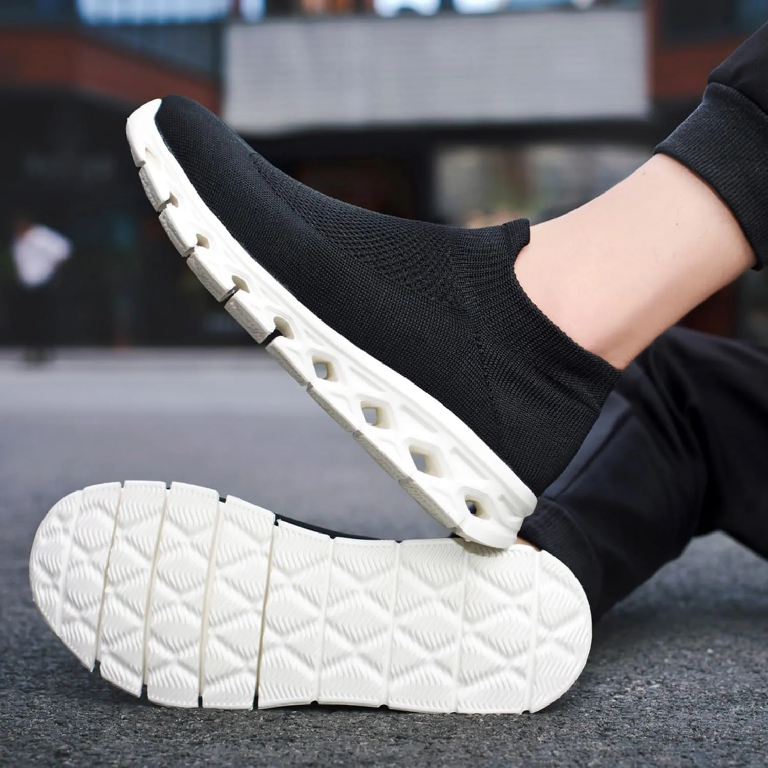 FLARUT Women's Walking Shoes Cushioning Loafer Sneakers Slip on Lightweight Mesh Sock Shoes