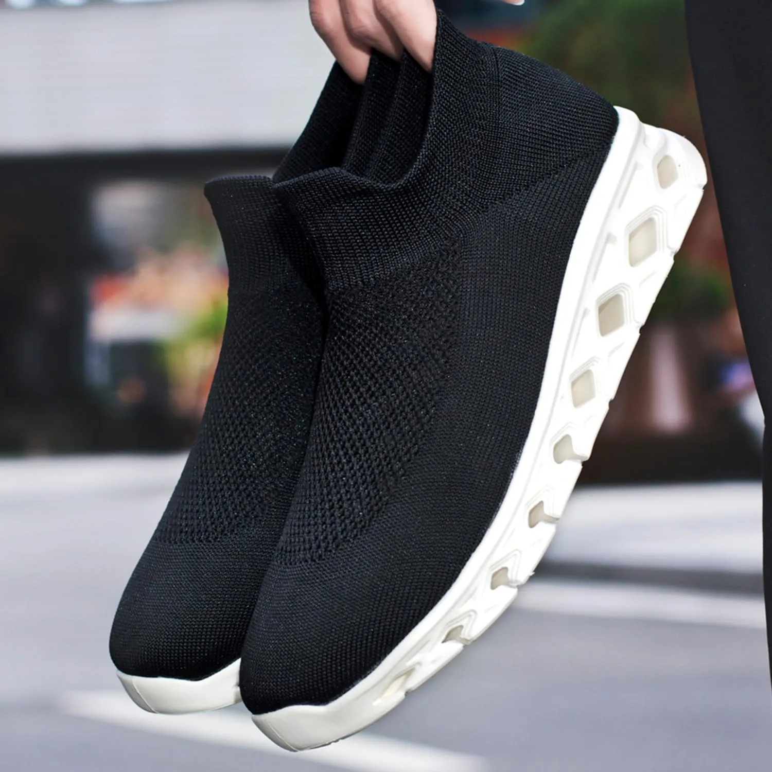 FLARUT Women's Walking Shoes Cushioning Loafer Sneakers Slip on Lightweight Mesh Sock Shoes