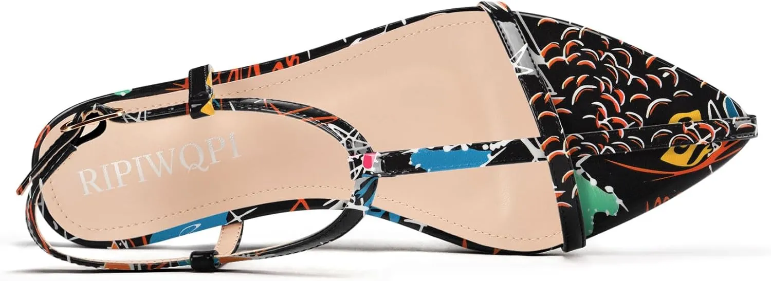 Flat Sandals for Women Pointed Toe Ankle Strap Adjustable Buckle Slide Sandal for Casual 0.4 Inches Heels