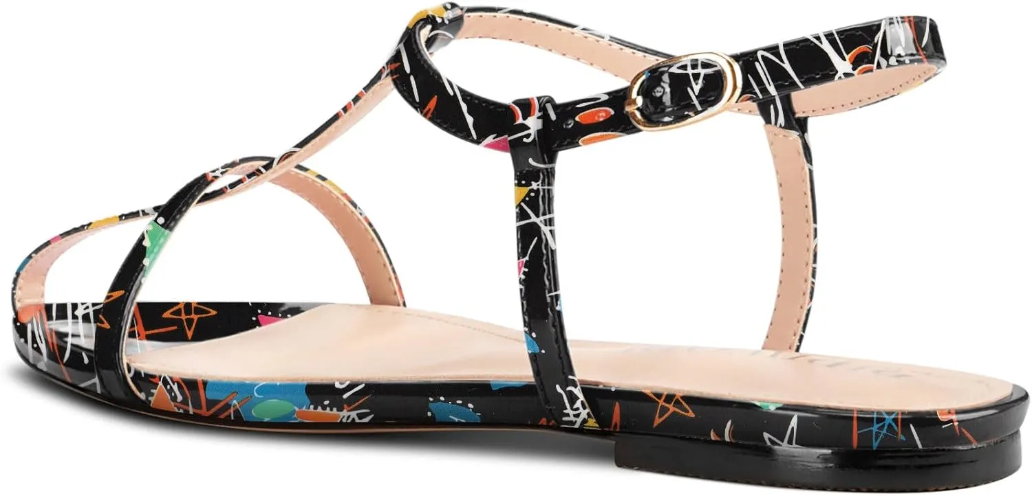 Flat Sandals for Women Pointed Toe Ankle Strap Adjustable Buckle Slide Sandal for Casual 0.4 Inches Heels
