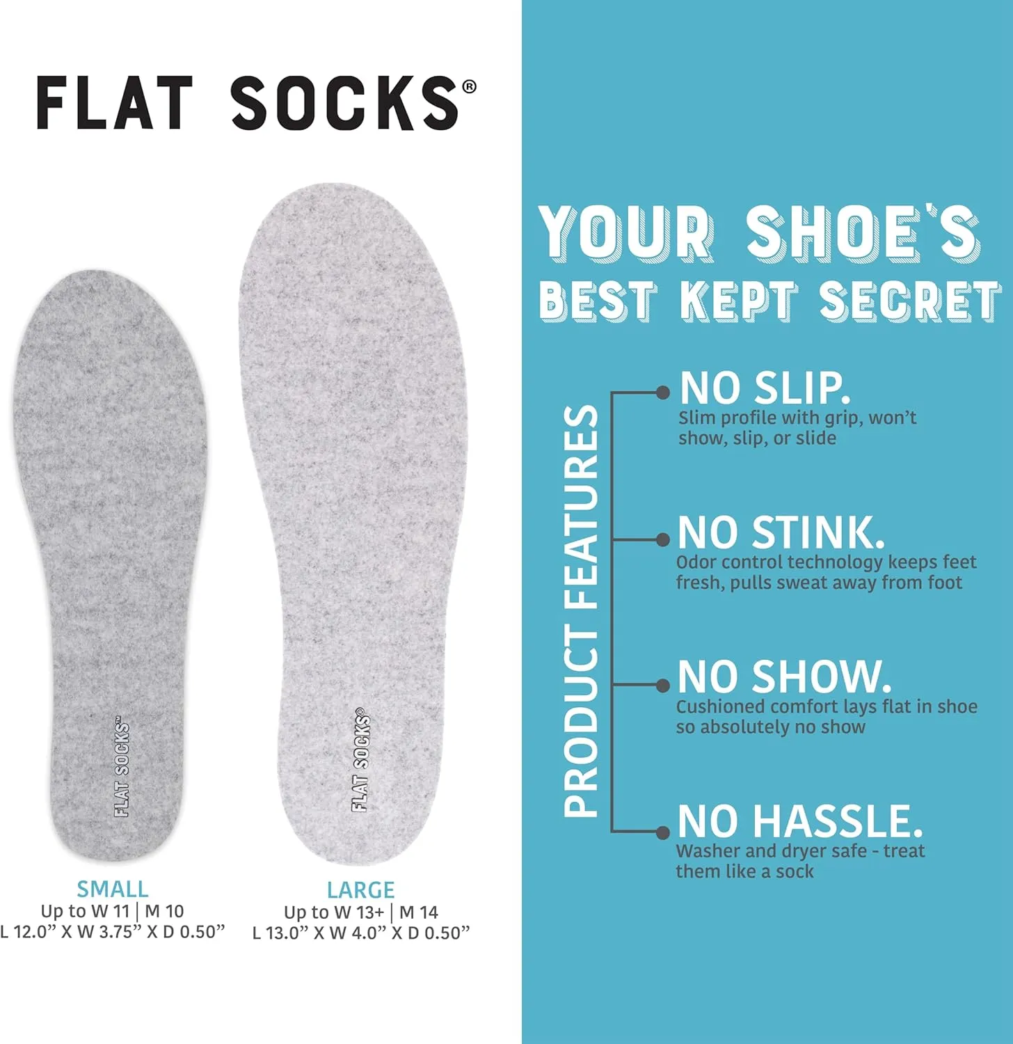 FLAT SOCKS Womens No Show Socks, Sockless Shoe Liner, No Slipping, No Stinking, Washable Barefoot Shoe Insert, Classic