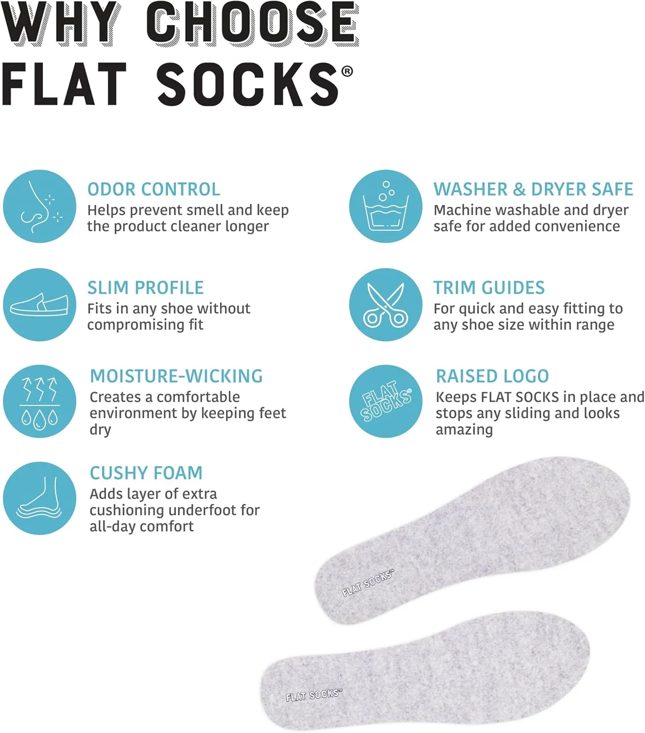FLAT SOCKS Womens No Show Socks, Sockless Shoe Liner, No Slipping, No Stinking, Washable Barefoot Shoe Insert, Classic
