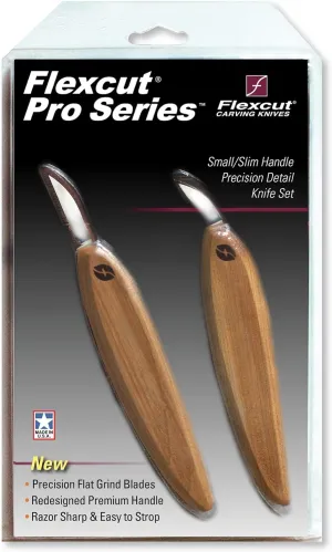 Flexcut Pro Series Wood Carving Tools - USA-Made Slim Knife Set - 1 Inch Chip Knife & 1-3/8 Inch Detail Knife with Smaller Ergonomic Handles (FP100)