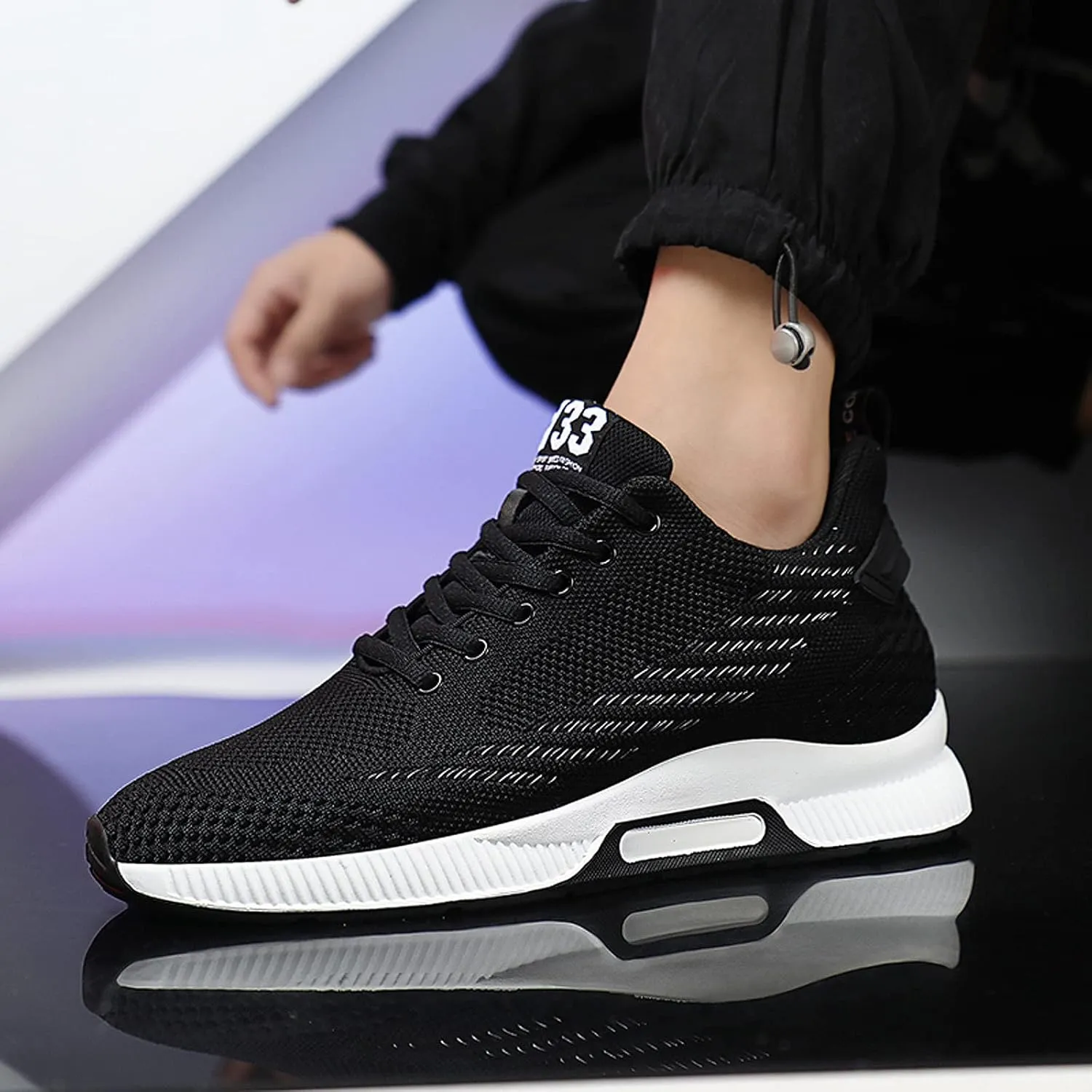FLIOZY Elevator Sneakers 2.36 Inches Men's Invisible Height Increasing Elevator Shoes Lace up Sports Sneakers Casual Walking Shoes