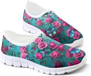 Floral Sneakers for Women Colorful Art Shoes for Women Slip On Casual Work Shoes