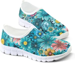 Floral Sneakers for Women Colorful Art Shoes for Women Slip On Casual Work Shoes