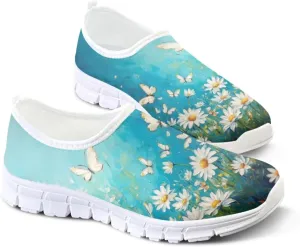 Floral Sneakers for Women Colorful Art Shoes for Women Slip On Casual Work Shoes