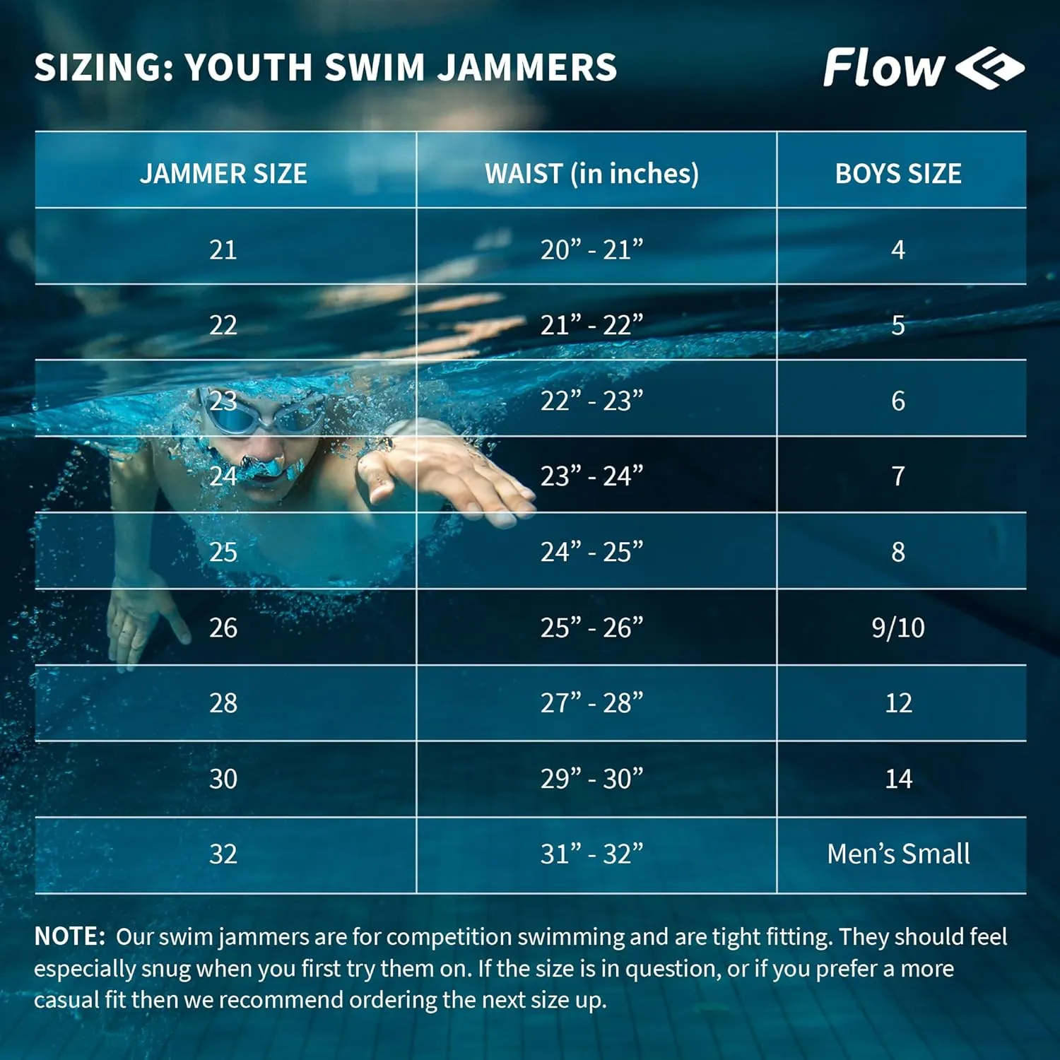 Flow Splice Jammer Swimsuits - Swim Jammers for Swimming in Boys Size 21 to 32