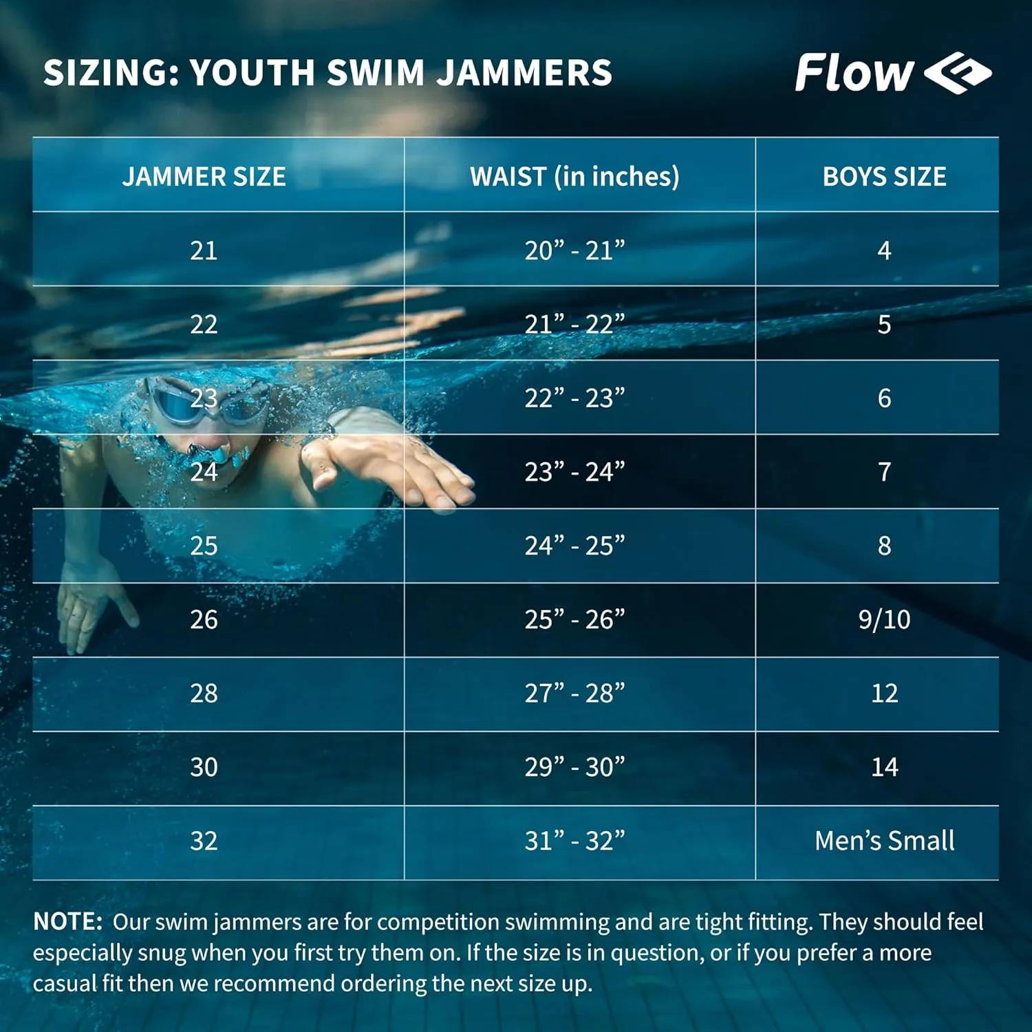 Flow Splice Jammer Swimsuits - Swim Jammers for Swimming in Boys Size 21 to 32