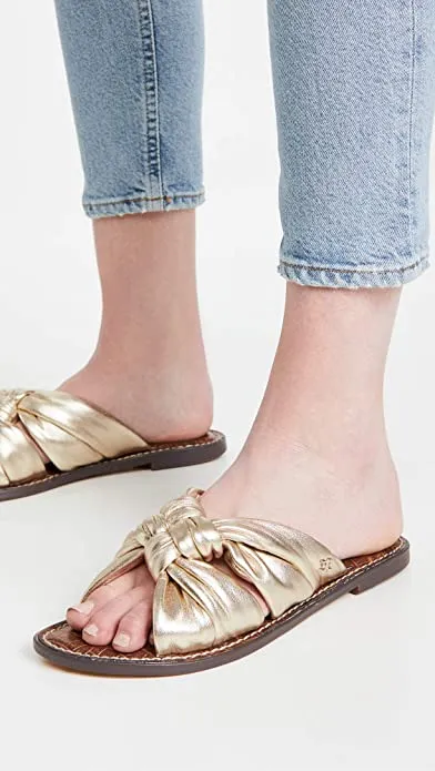 Footbed Cushioned Edelman Competitive pricing Gold Garson Molten Stylish Smart-enabled Flat Comfort Sandals Sam