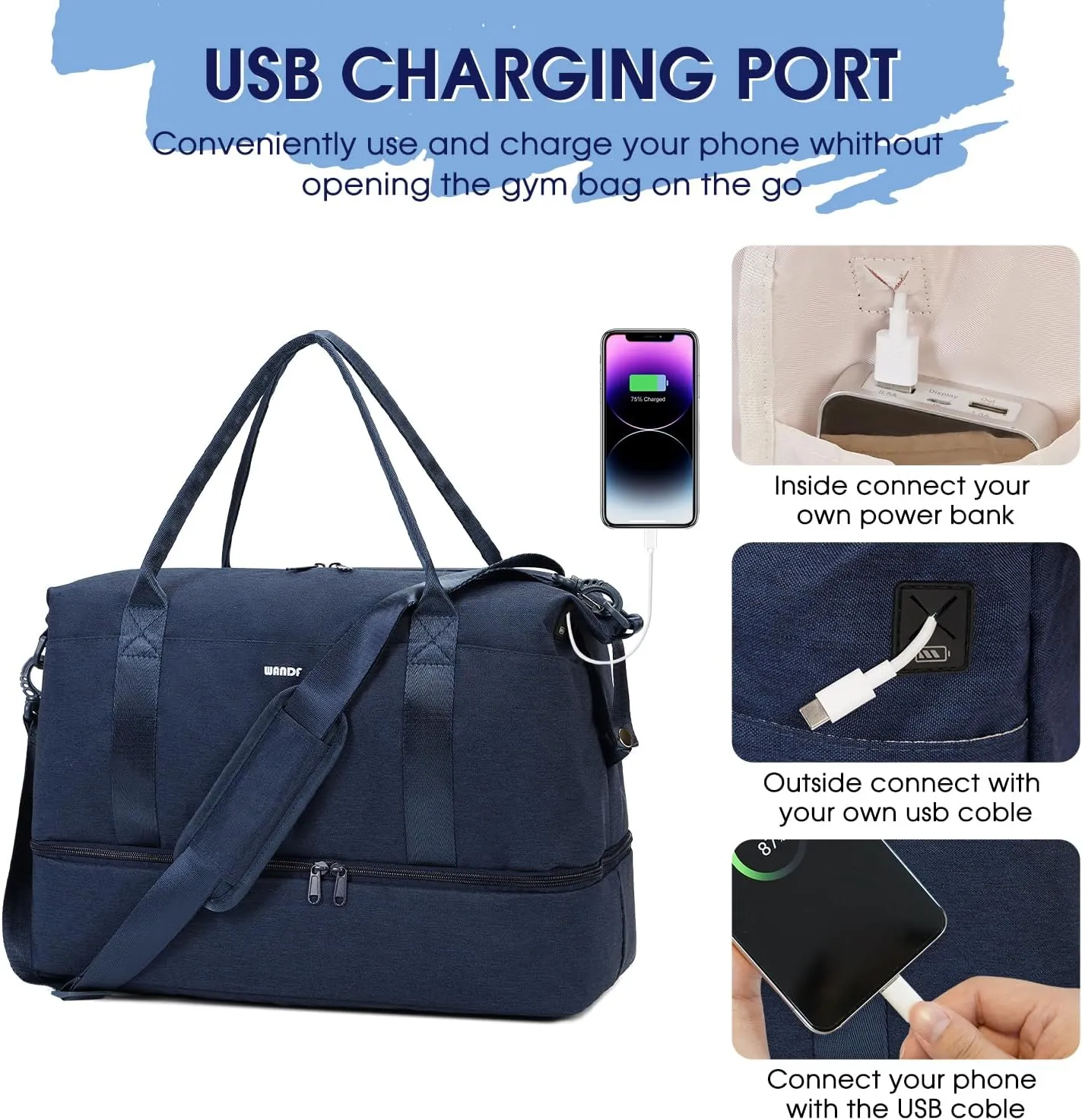 For Spirit Airlines 18x14x8 Personal Item Bag Underseat Carry On Bag with Wet Pocket & Shoe Compartment & USB Charging Port