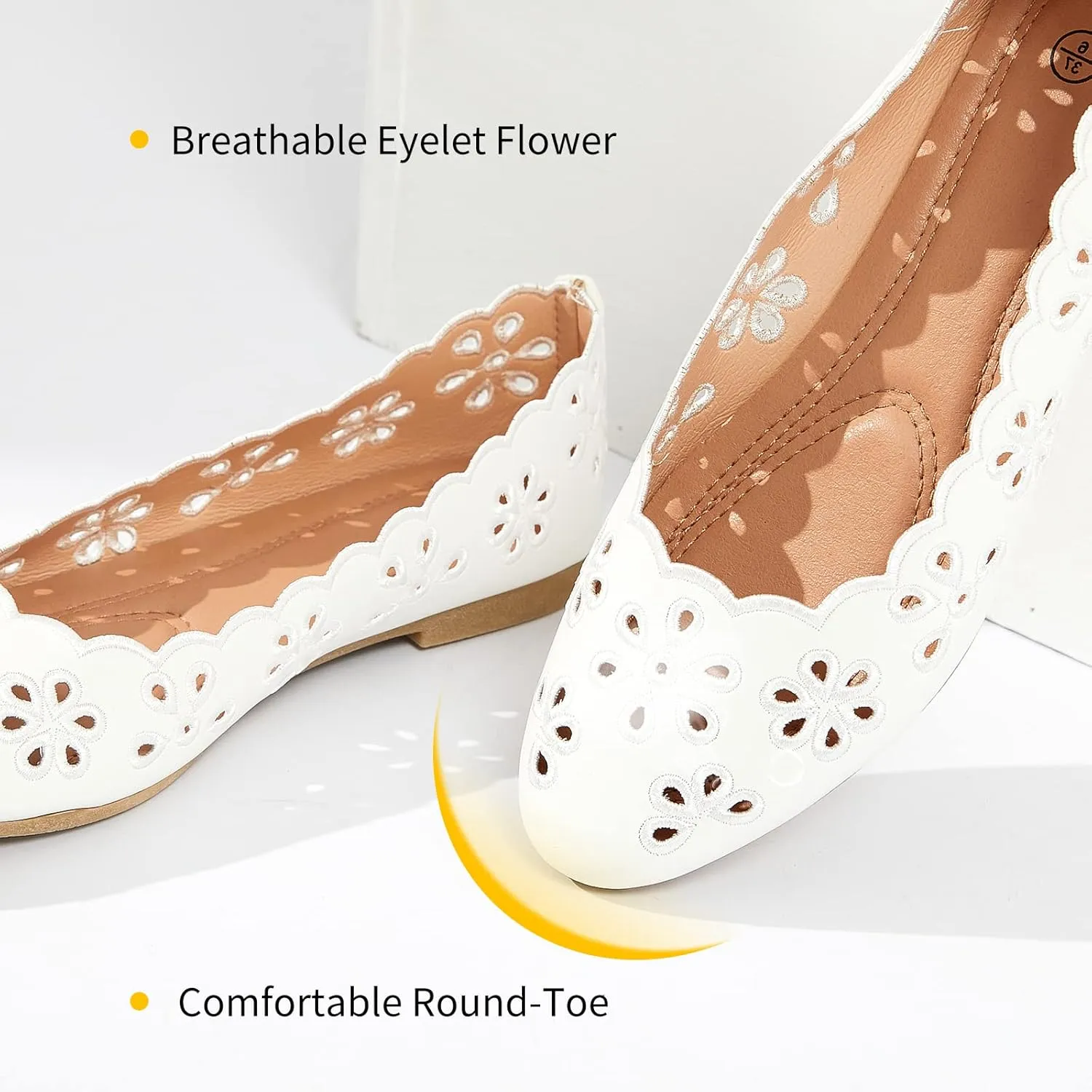 FRACORA Women's Ballet Flats Black PU Leather Dress Shoes Comfortable Round Toe Slip on Flats with Breathable Eyelets