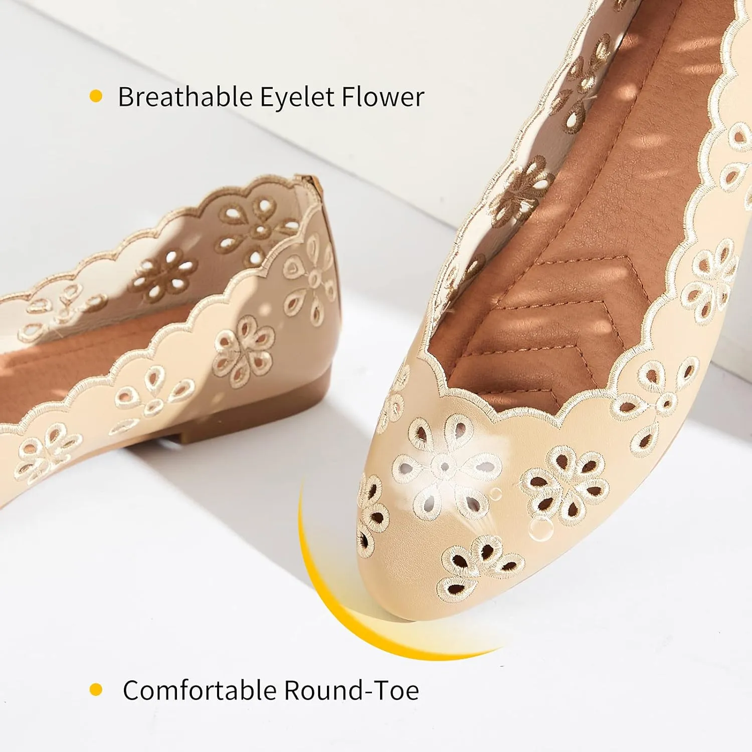 FRACORA Women's Ballet Flats Black PU Leather Dress Shoes Comfortable Round Toe Slip on Flats with Breathable Eyelets