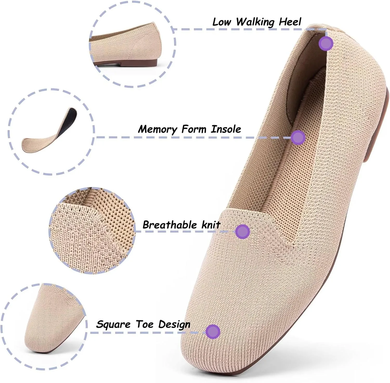 Frank Mully Women's Loafer Flats Square Toe Comfortable Office Work Shoes, Cute Penny Loafer Slip On Walking Driving Shoes
