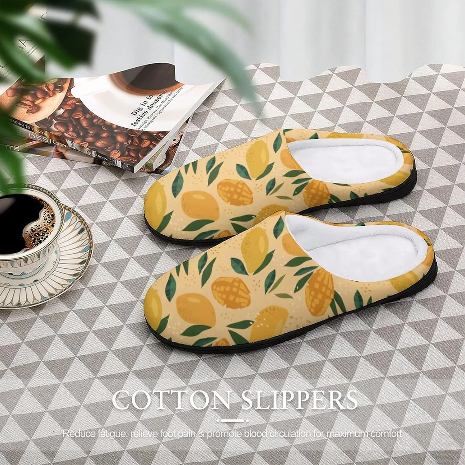 Fruit of Mango And Leaves Pattern Slippers for Women Girls Soft Indoor Outdoor Winter Warm Comfy House Bedroom Slippers