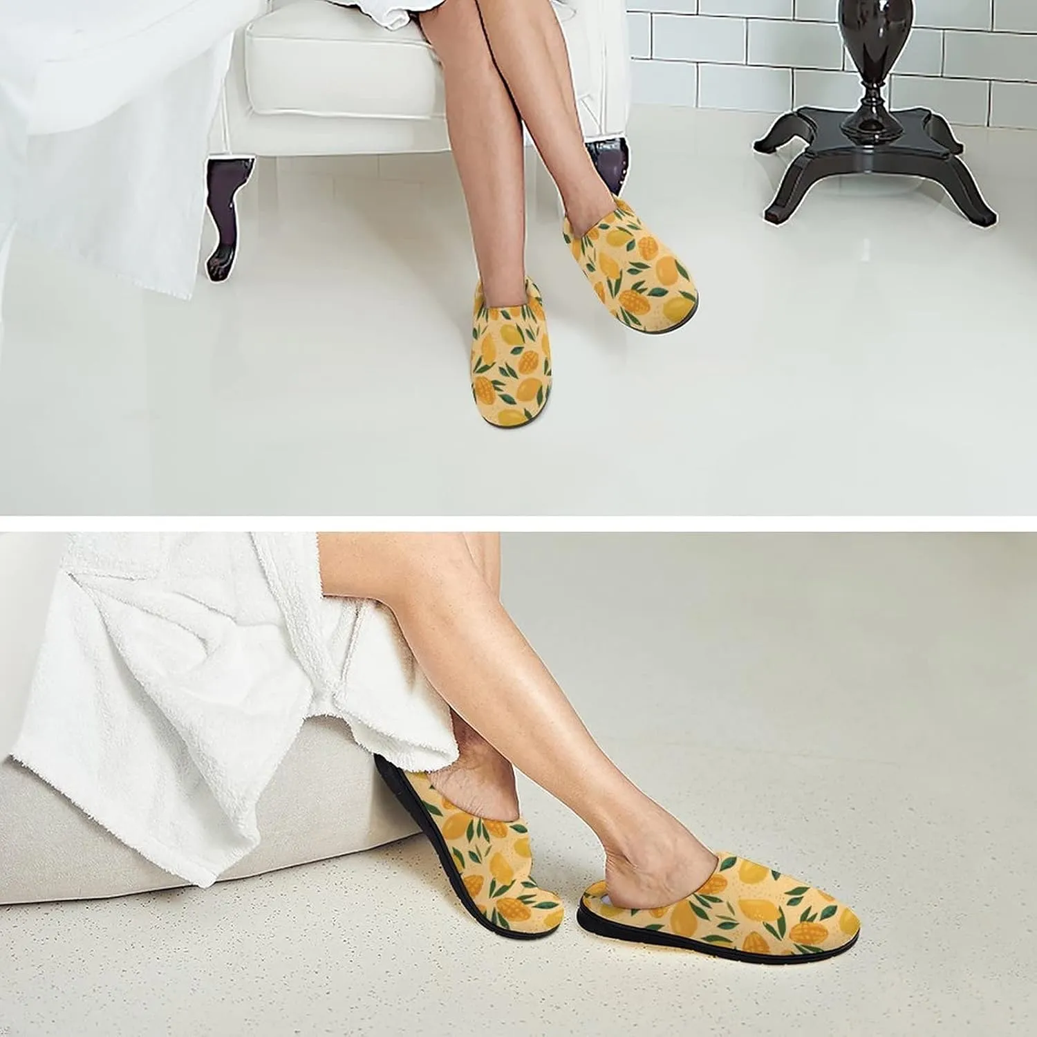 Fruit of Mango And Leaves Pattern Slippers for Women Girls Soft Indoor Outdoor Winter Warm Comfy House Bedroom Slippers
