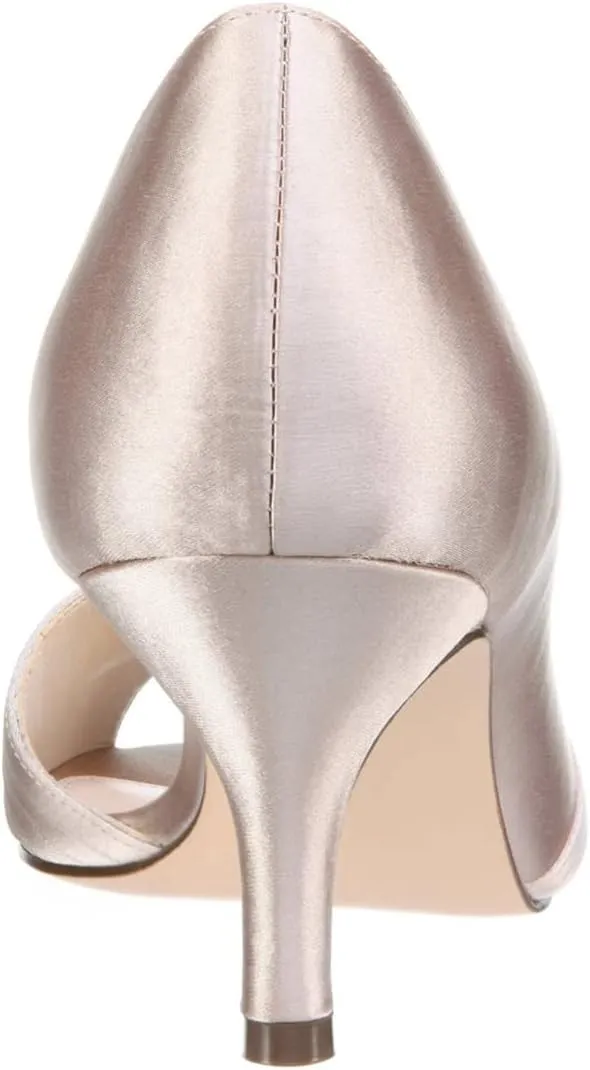 FSJ Women Low Kitten Heels Peep Toe Slip on Pumps D'Orsay Pleated Satin Sandals Evening Party Dress Comfy Office Shoes Size 4-15 US