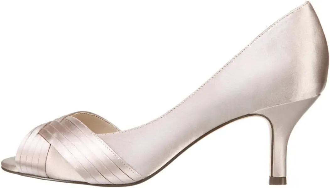 FSJ Women Low Kitten Heels Peep Toe Slip on Pumps D'Orsay Pleated Satin Sandals Evening Party Dress Comfy Office Shoes Size 4-15 US