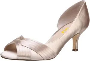 FSJ Women Low Kitten Heels Peep Toe Slip on Pumps D'Orsay Pleated Satin Sandals Evening Party Dress Comfy Office Shoes Size 4-15 US