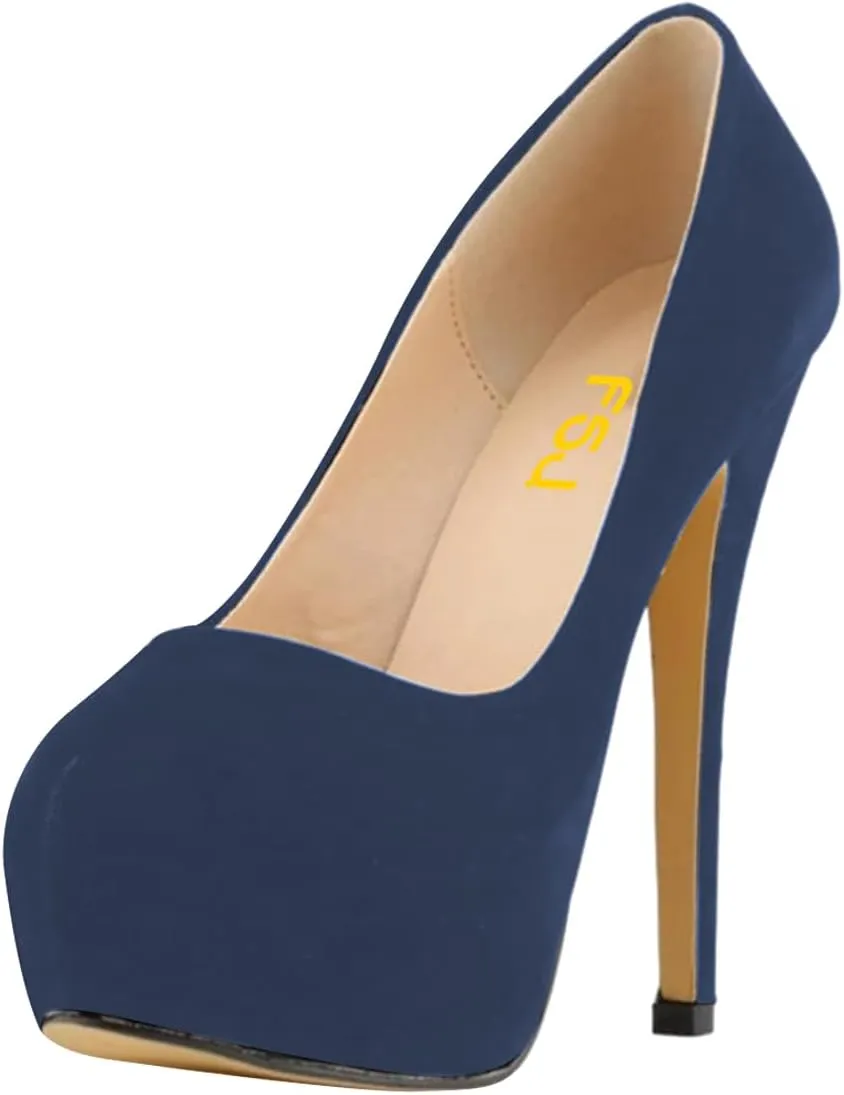 FSJ Women Sexy Round Toe Platform Pumps Stiletto High Heel Slip On Fashion Party Prom Dress Office Formal Shoes Size 4-15 US