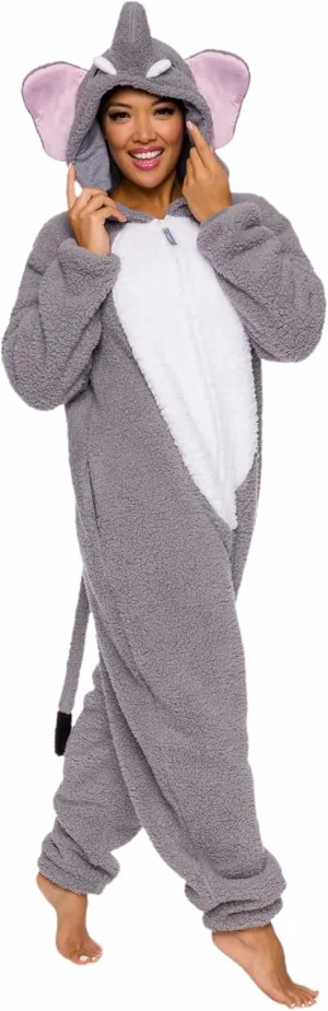 Funziez! Slim Fit Sherpa Adult Onesie - Animal Halloween Costume - Plush One Piece Cosplay Suit for Women and Men