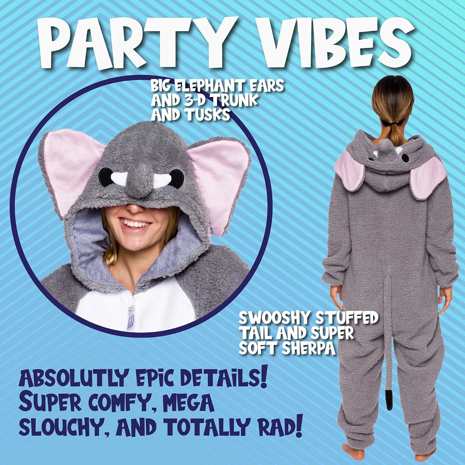 Funziez! Slim Fit Sherpa Adult Onesie - Animal Halloween Costume - Plush One Piece Cosplay Suit for Women and Men