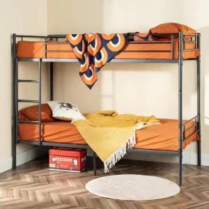 FurnitureR Twin Size Loft Bed, Metal Heavy Duty Bed Frame with Flat Ladder and Safety Guardrail, Space-Saving, Noise Free, No Box Spring Needed, 82.2 * 41.3 * 65.1 Inch, Black